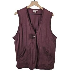 Focus Casual Life‎ Corduroy Trimmed Vest L Plum Purple Boho Lagenlook